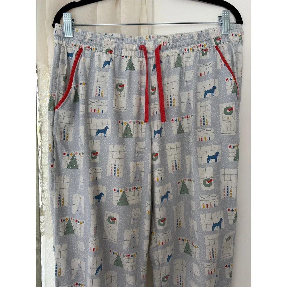 Boden Pajama Set Womens Small Blue Christmas Holiday Dogs Cotton Loungewear